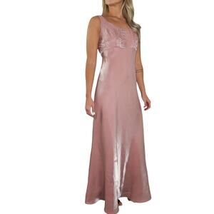 Alex Evenings Vintage Formal Blush Pink Satin Maxi Dress Blazer Set Medium 8P